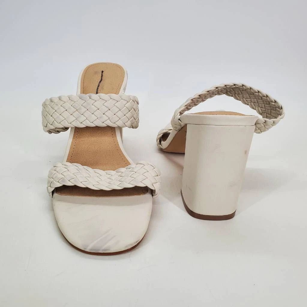 Fashion To Figure Womens Slides Sandals Ivory Double Strap Woven High Heel 11 W