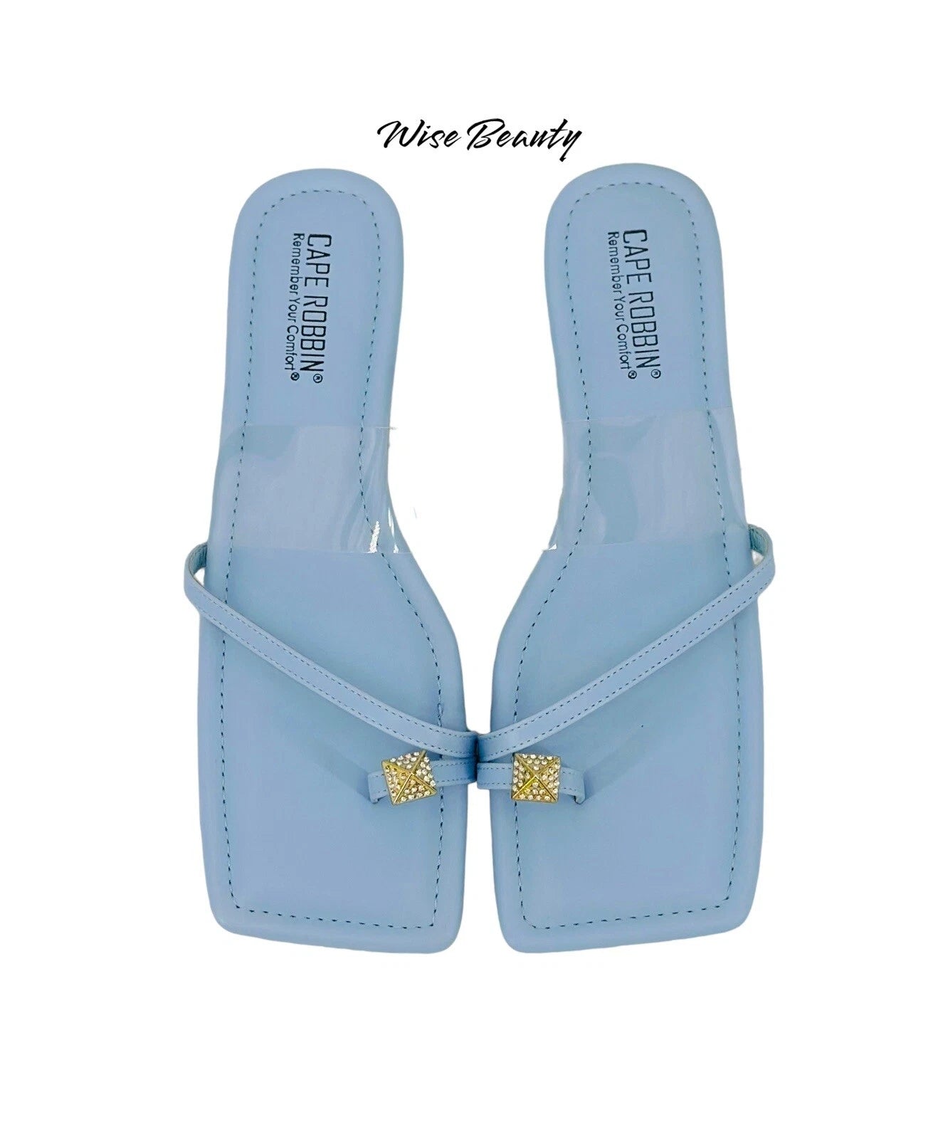 Cape Robbin Toe Ring Slide Sandals Women’s Size 9 Flats Blue Clear Gold NEW