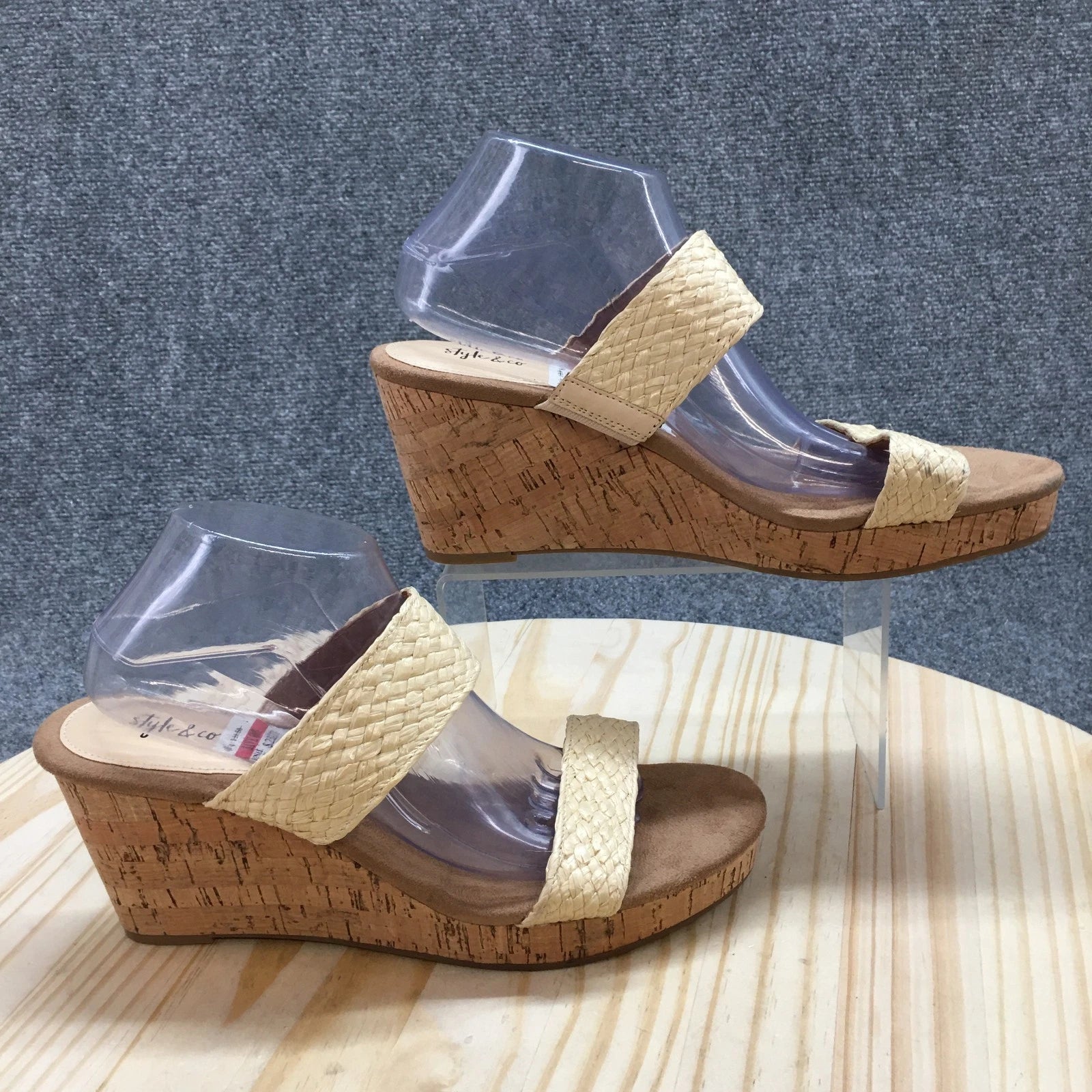 Style & Co. Sandals Womens 11 M Daliaa Wedge Slides Beige Faux Leather Cork NEW