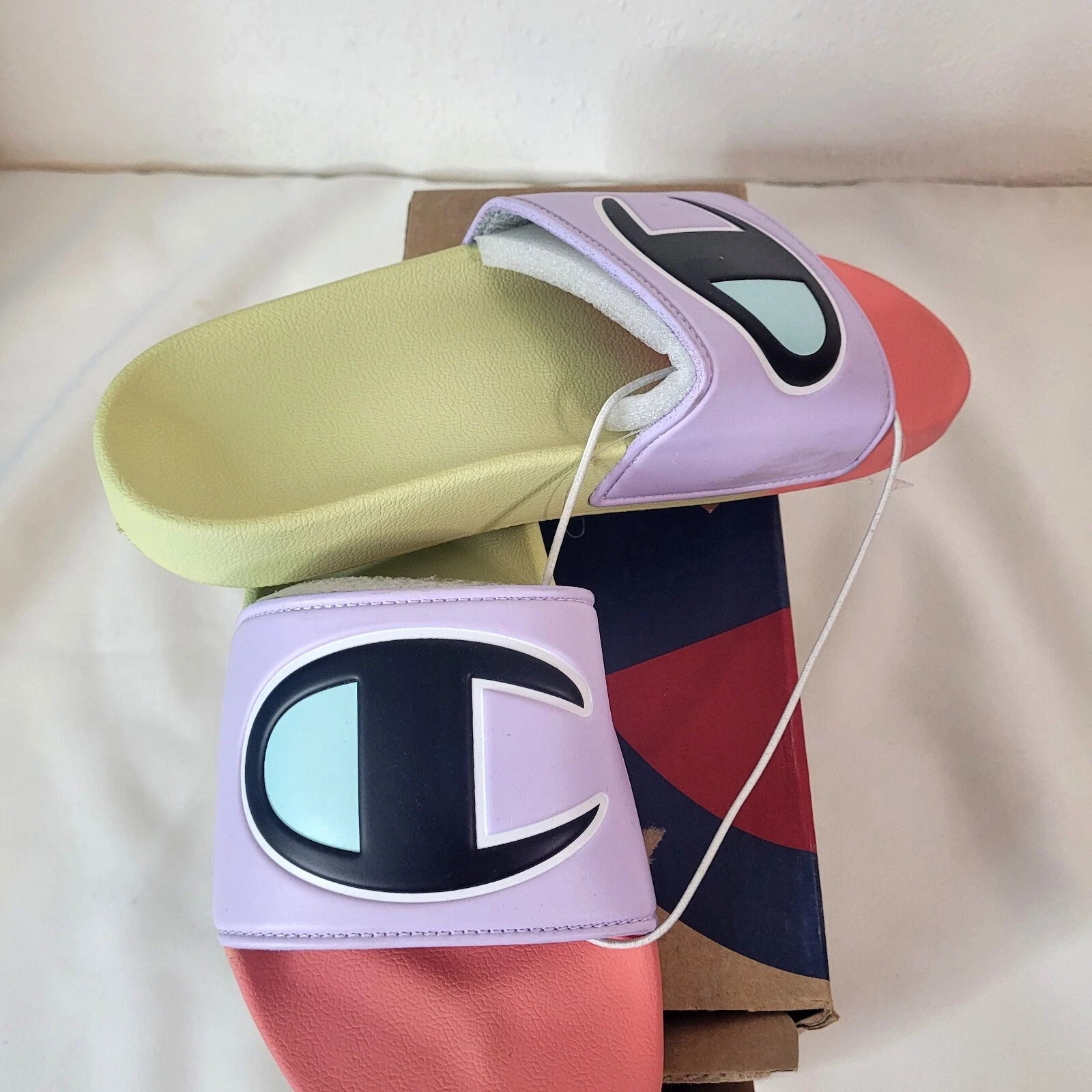 Women's Champion Slides Sandals  Style Ipo Slip Size 8 Multi- Colors