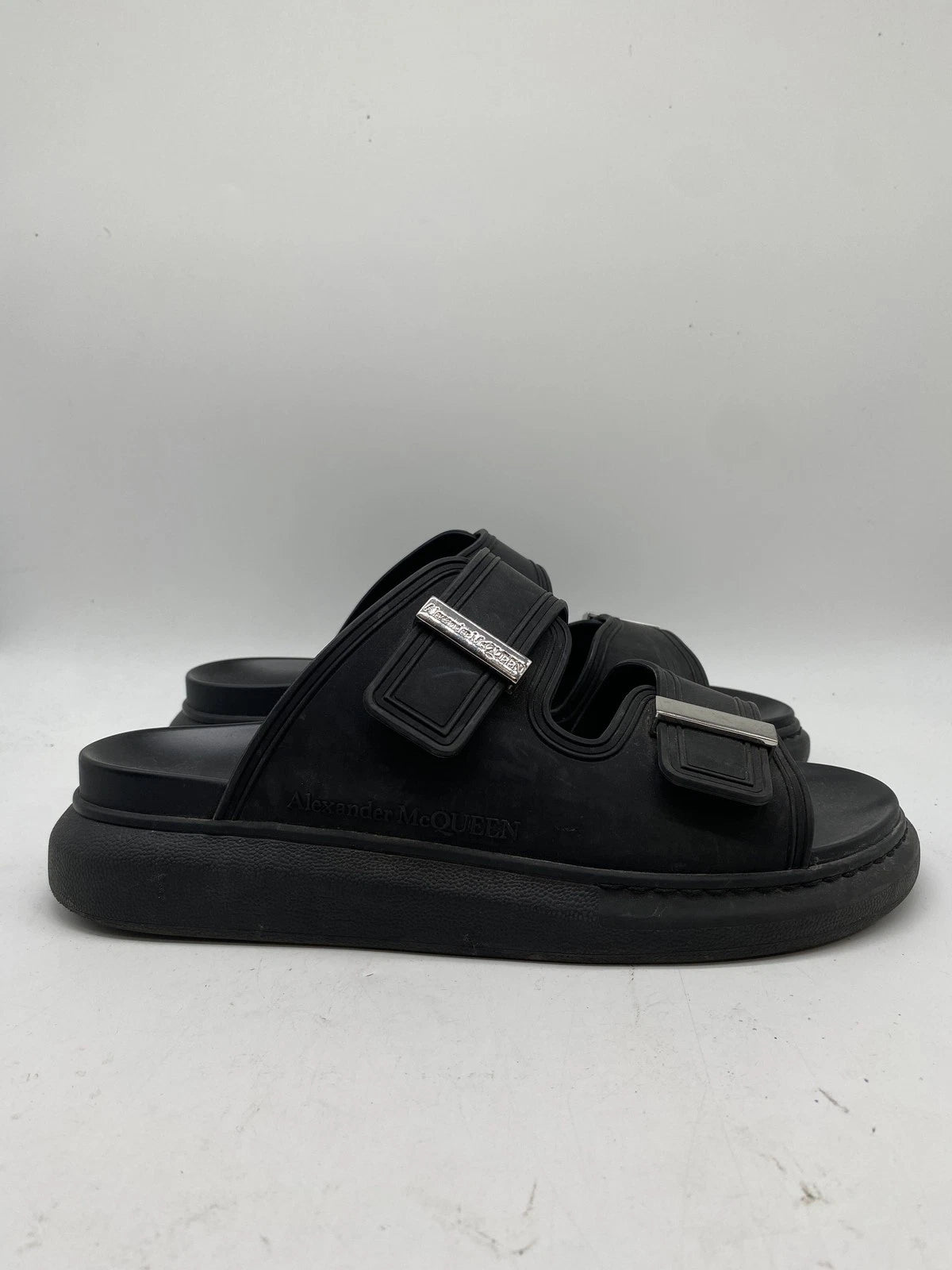 Alexander McQueen Men Black Rubber Slide Sandals Size 9.5