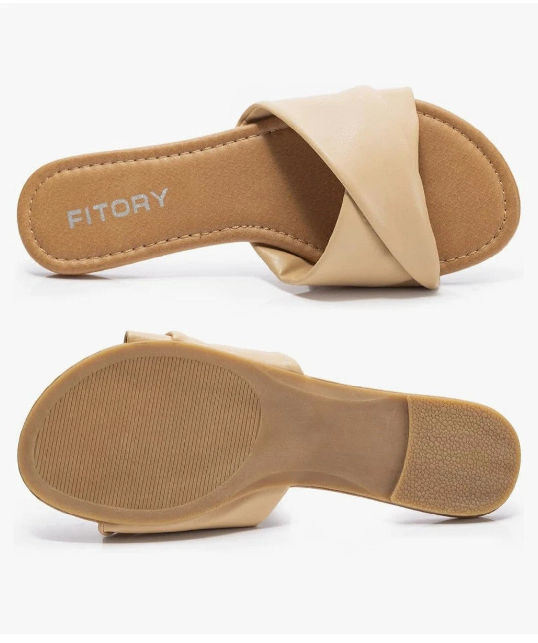 FITORY Women's Flat Sandals Fashion Slides With Soft Leather Slippers Size US 6