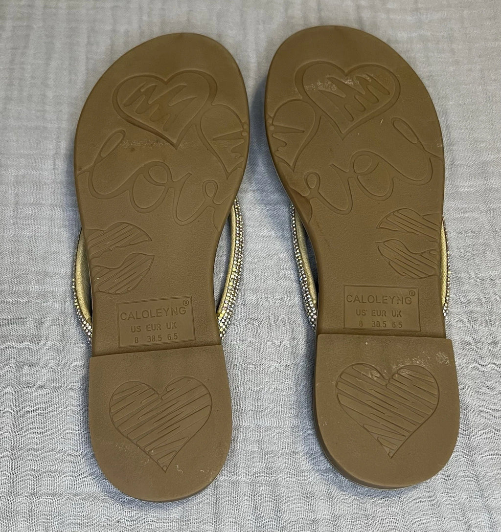 caloleyng Womens Microfiber Leather Dress Flat Sandals Summer Fashion Slide Gold