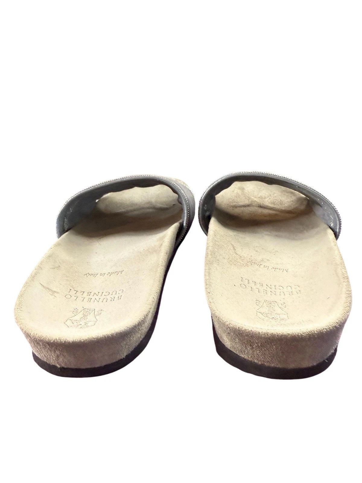 Brunello Cucinelli Monili Gray Suede Slides Sz 36.5 Women's us sz 6.5 $995
