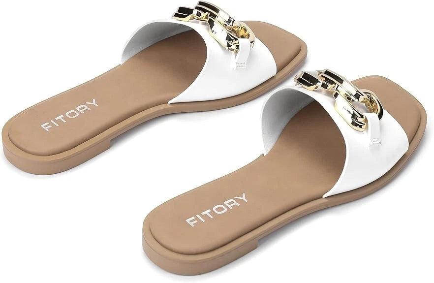 FITORY Women's Flat Sandals Fashion Slides Soft Leather Slippers Summer Size 11