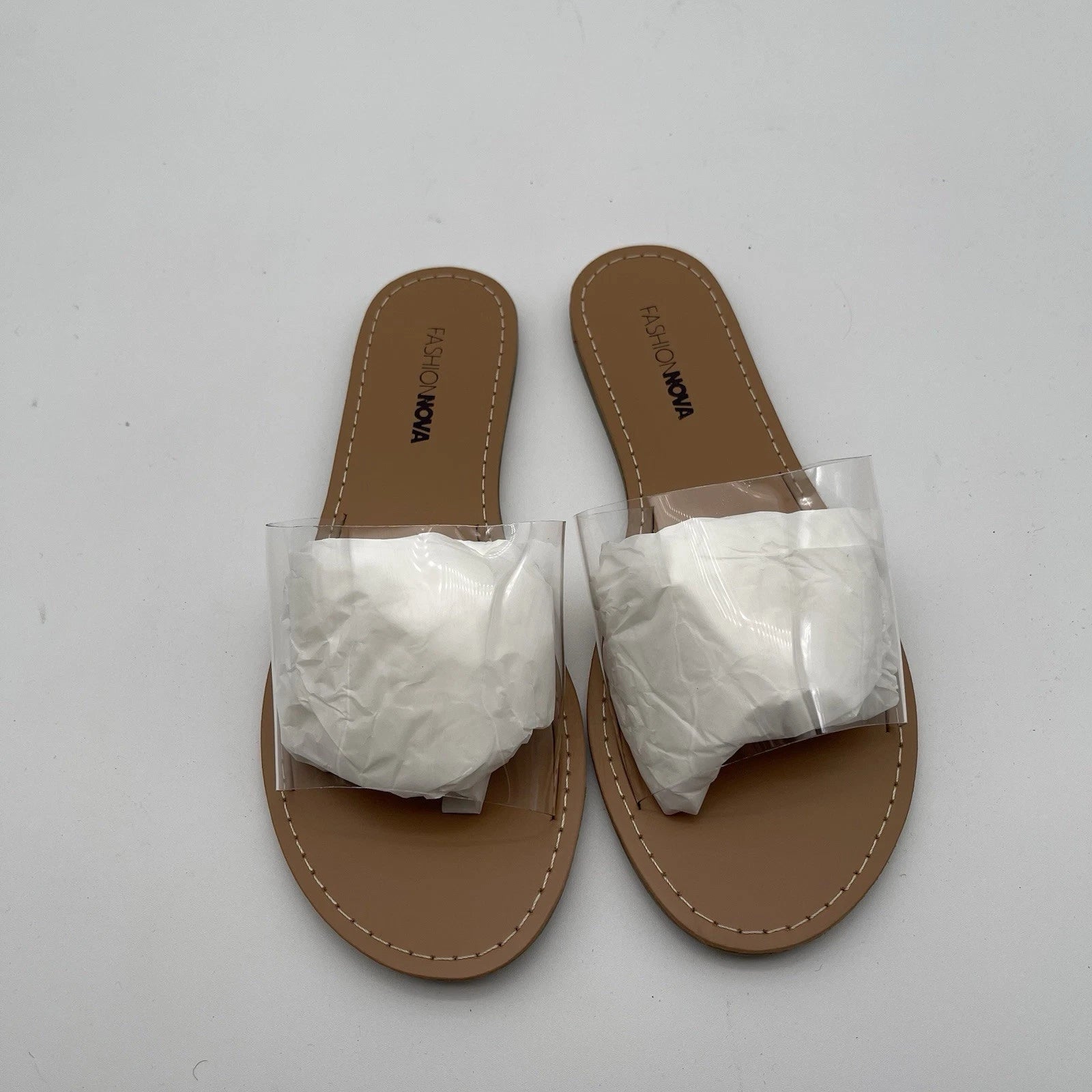 Fashion Nova Are We Clear Thick Strap Slip On Sandals Women's Size 5.5