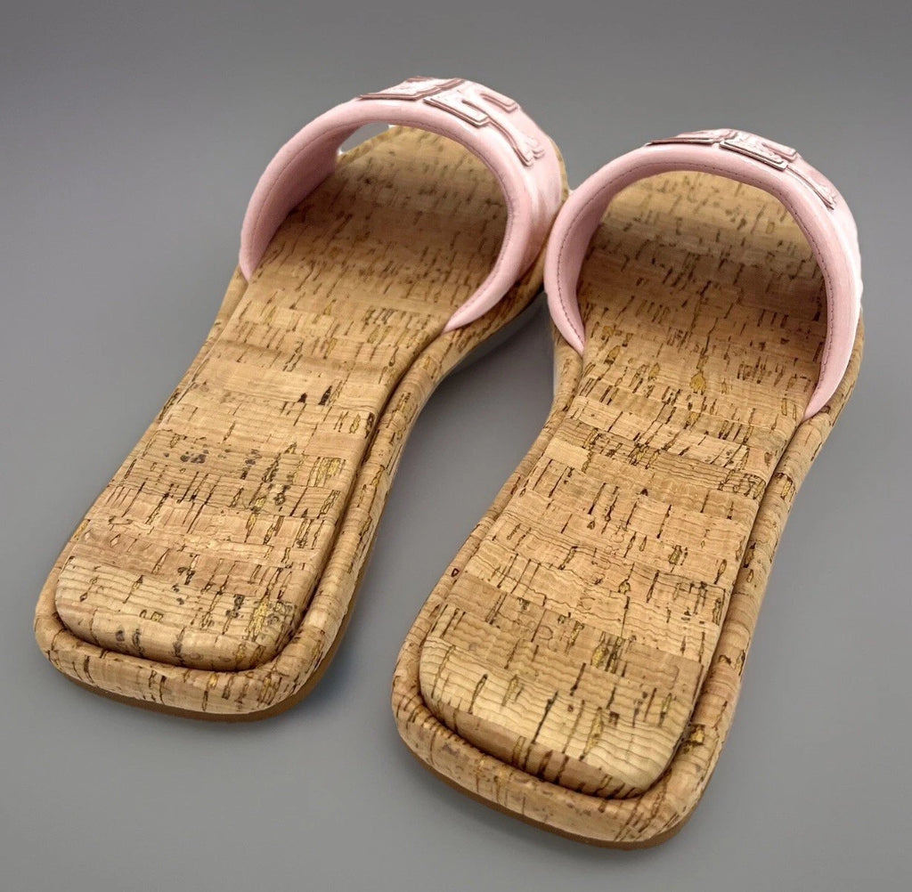TORY BURCH DOUBLE T SPORT SLIDE SANDAL PATENT LEATHER PETUNIA/NATURAL SZ 10 NIB