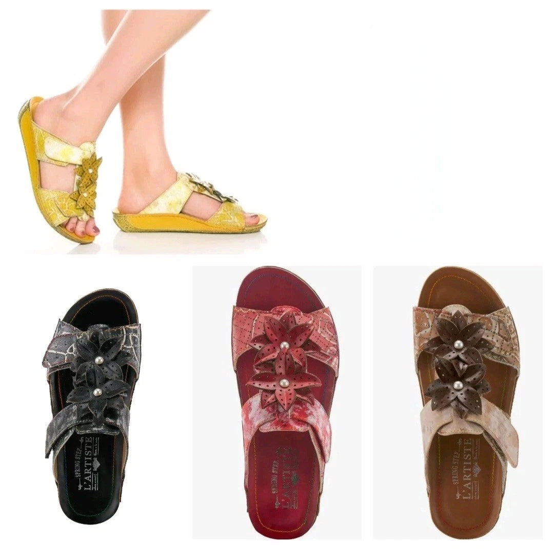 🔥L'Artiste by Spring Step Karina Hand Painted Leather Slide Sandals, US9/EU40