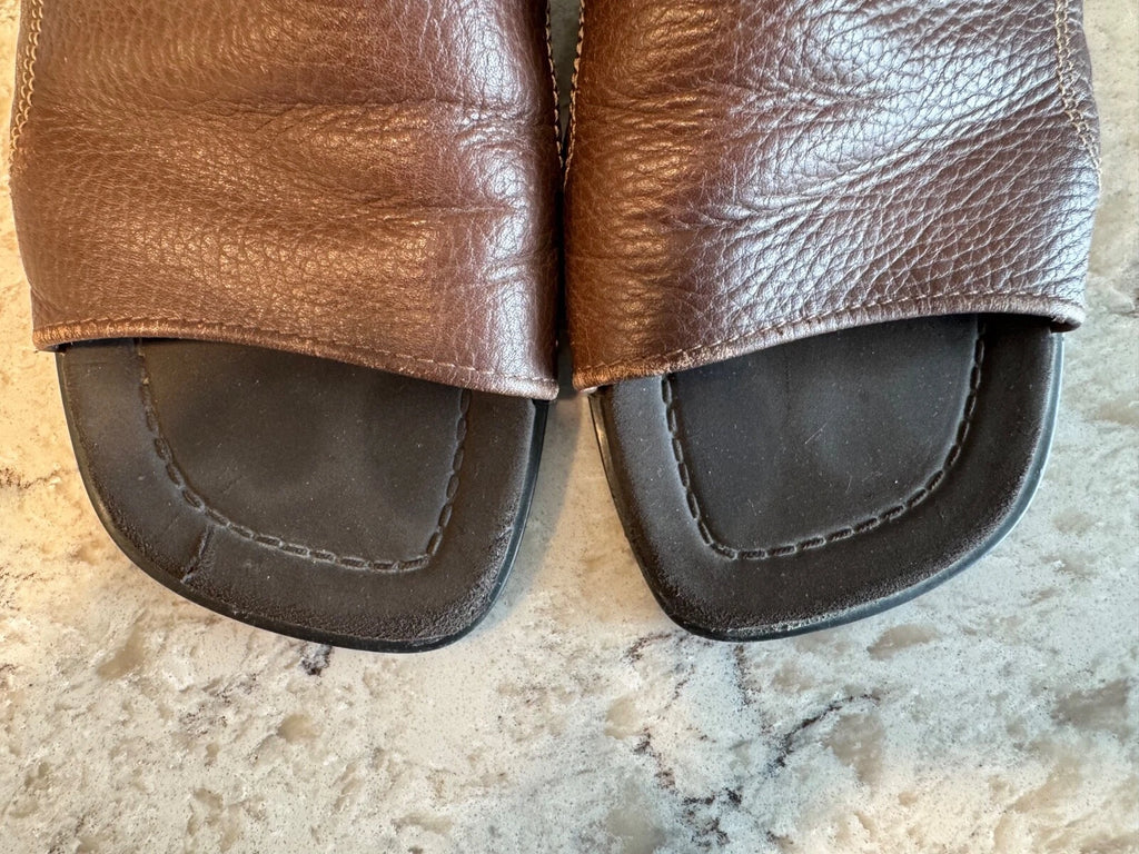 Vtg Montego Bay Club Leather Slides Sandals Brown Womens Sz 8W Wide Shoes