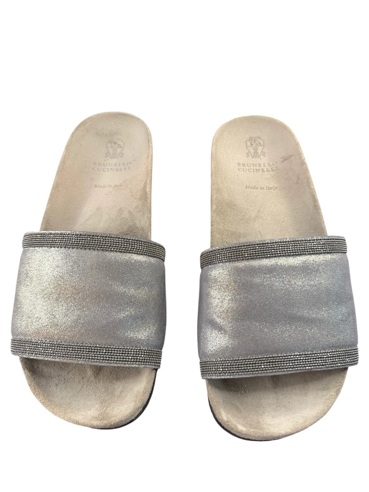 Brunello Cucinelli Monili Gray Suede Slides Sz 36.5 Women's us sz 6.5 $995