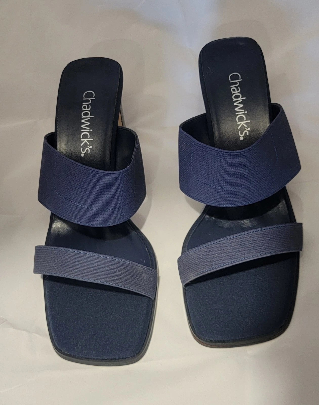 Chadwicks Size 9 M Womens Sandal Slide Blue Fabric Wedge Heel Dressy or Casual