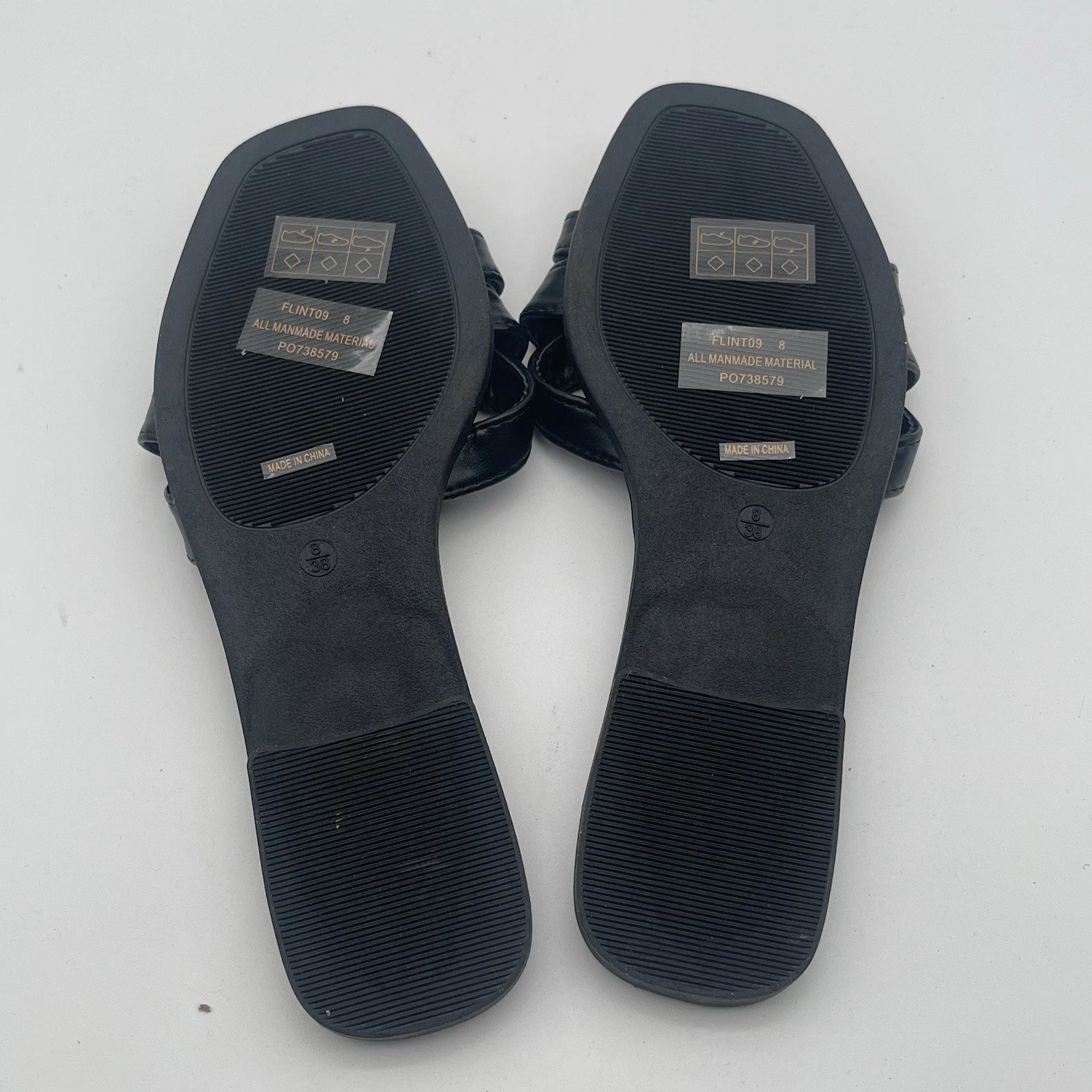 Fashion Nova Black Fact Leather Flint Woven Strap Slide Sandals Women's Size 8