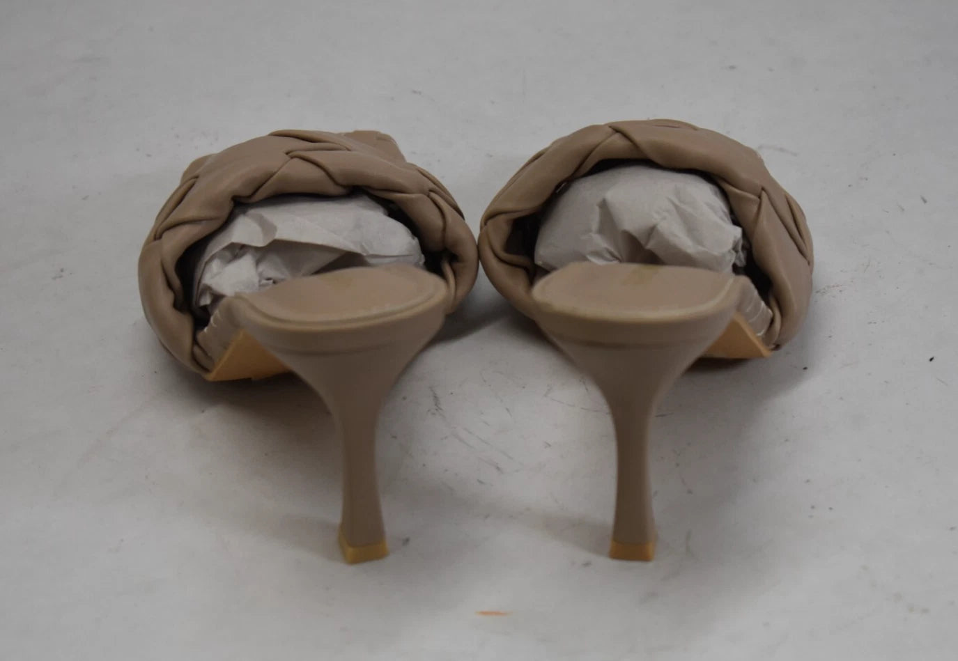 Fashion Nova Waveit Slip On Heel Sandals Nude Braided Strap Womens Sz 7