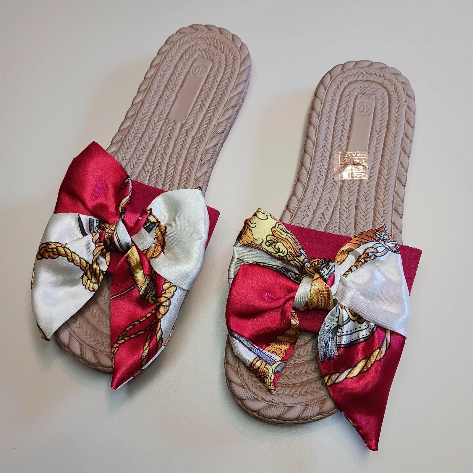 Womens Sandal Size 9 Fashion Felt Ribbon Bow Slides Vintage Style Anti Slip Sole