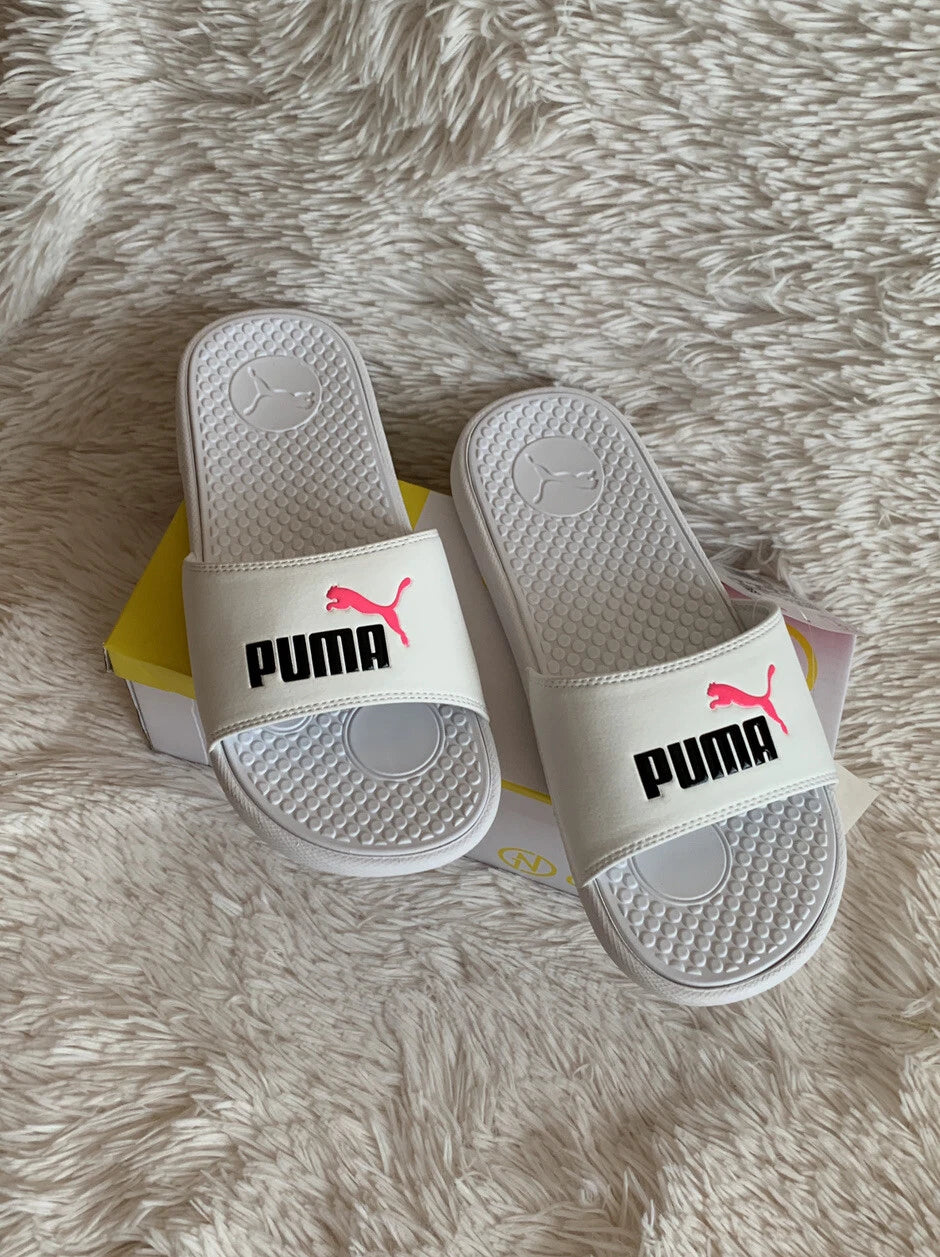 Women’s Slides Size 8 PUMA Cool Cat Style: 371013 13 White Knockout/Pink