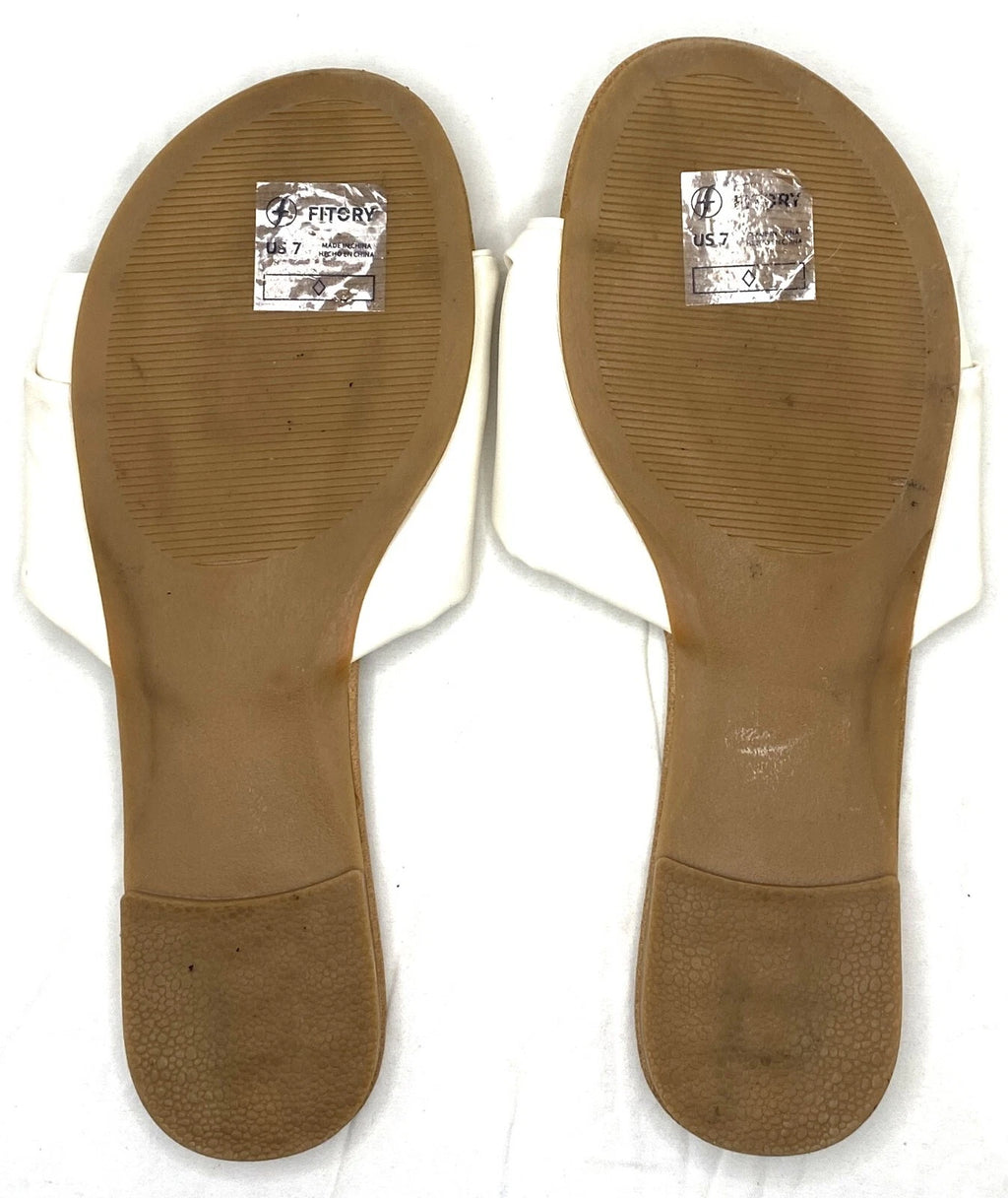 FITORY Women's Flat Sandals Fashion Slides Faux Leather White Size 7 US
