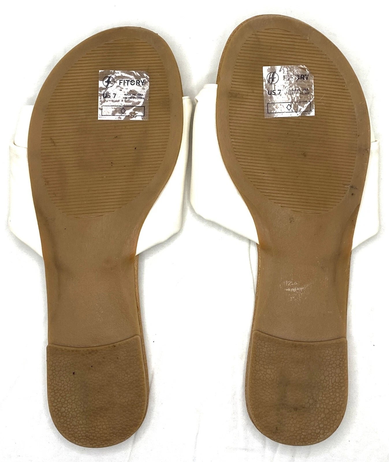 FITORY Women's Flat Sandals Fashion Slides Faux Leather White Size 7 US