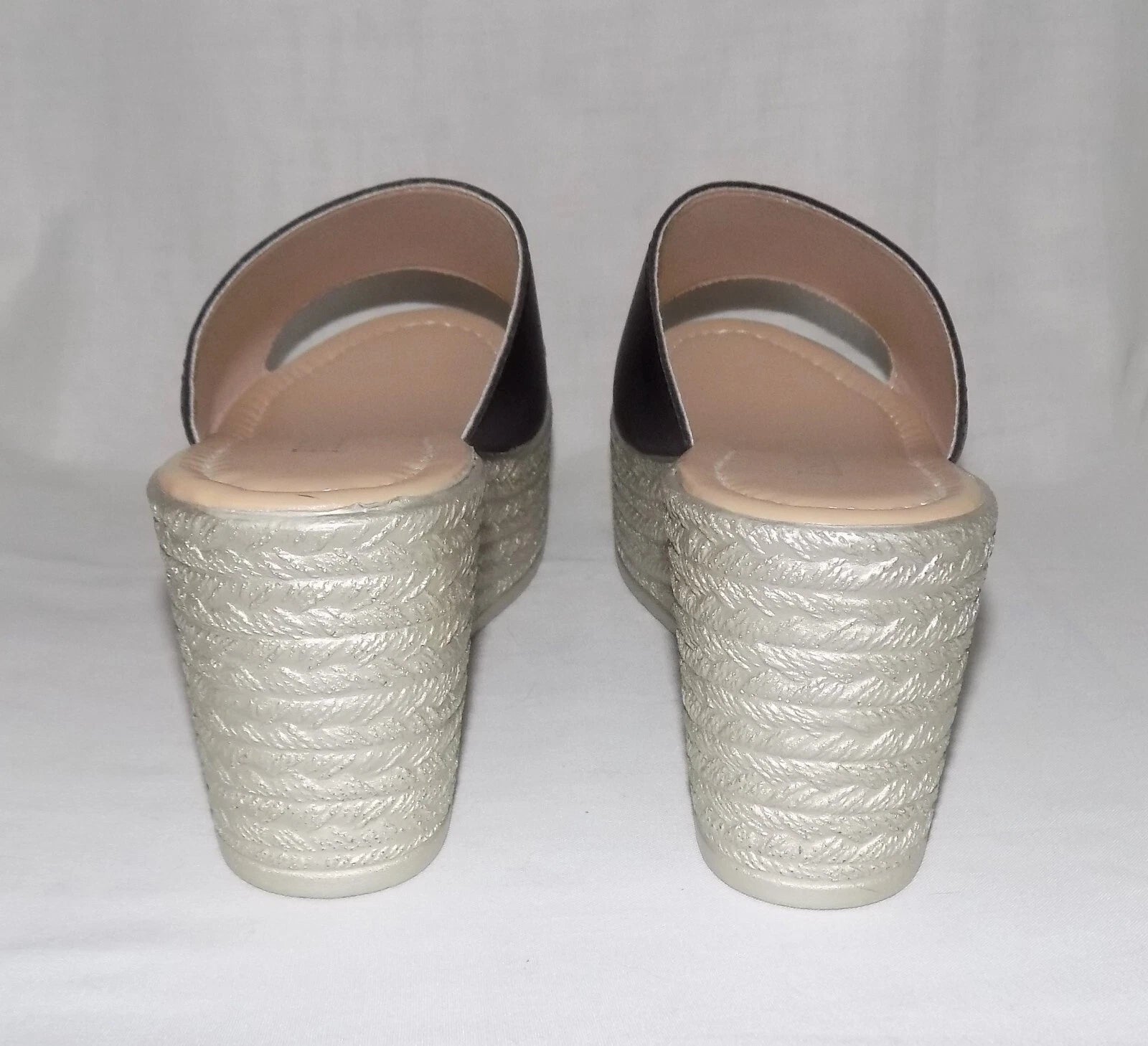 Fashion Womens Faux Leather Open Toe Wedge Heel Platform Slide Sandals 38 EU NEW
