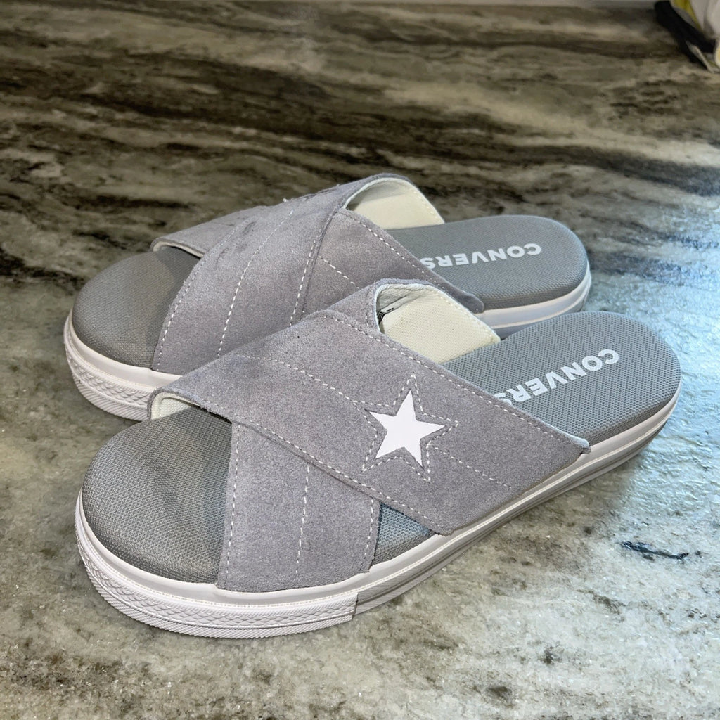 Women's 6.5 Converse One Star Slide Sandals grey Suede Leather NEW without box