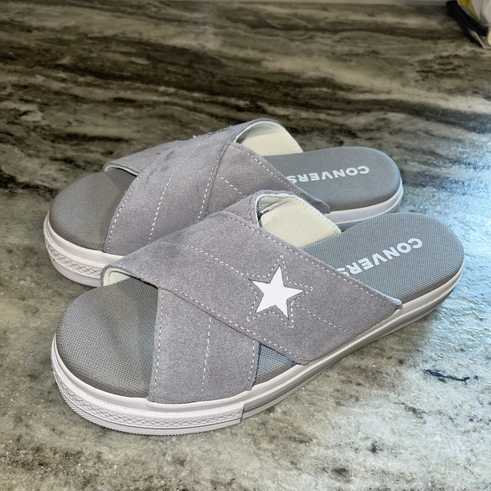 Women's 6.5 Converse One Star Slide Sandals grey Suede Leather NEW without box