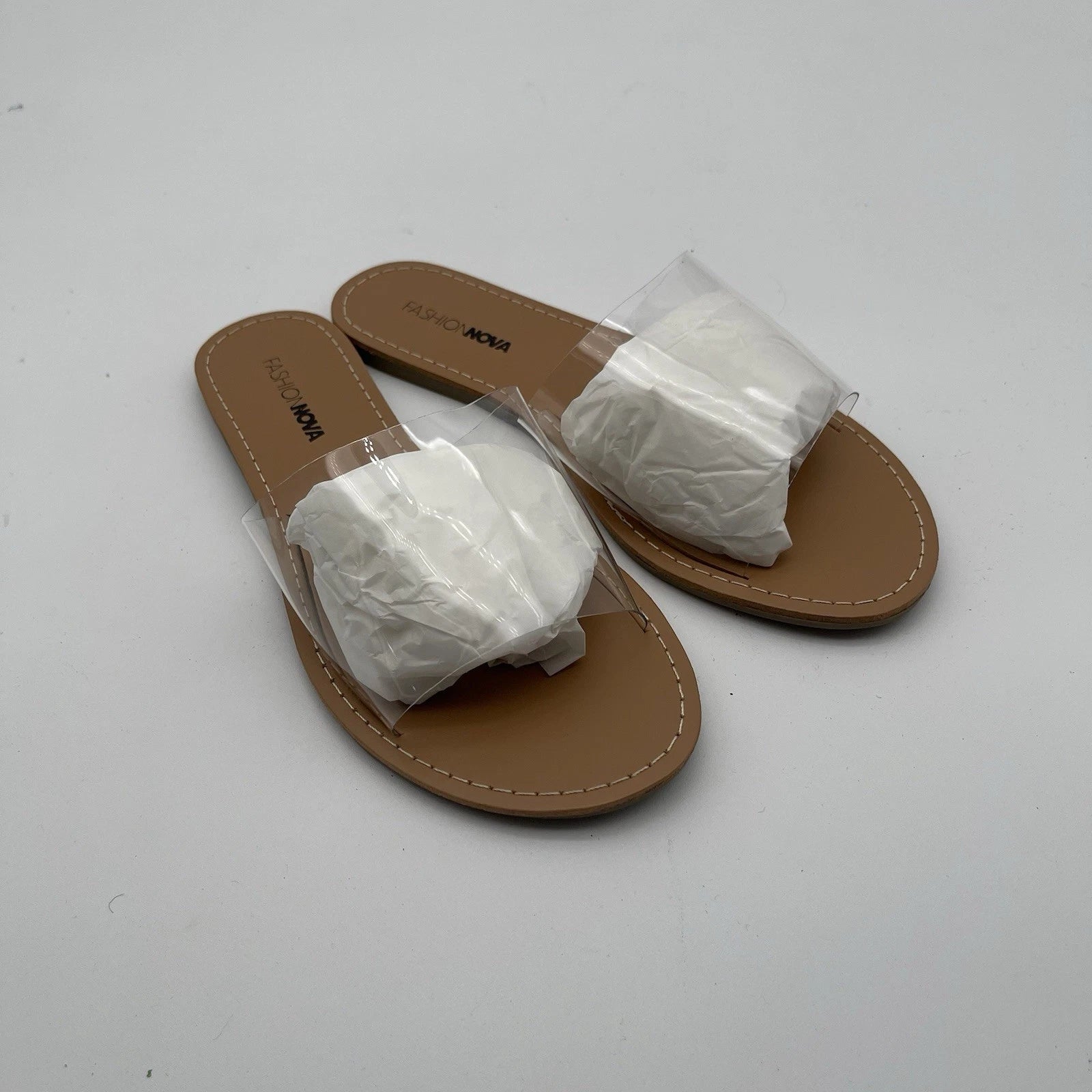 Fashion Nova Are We Clear Thick Strap Slip On Sandals Women's Size 5.5