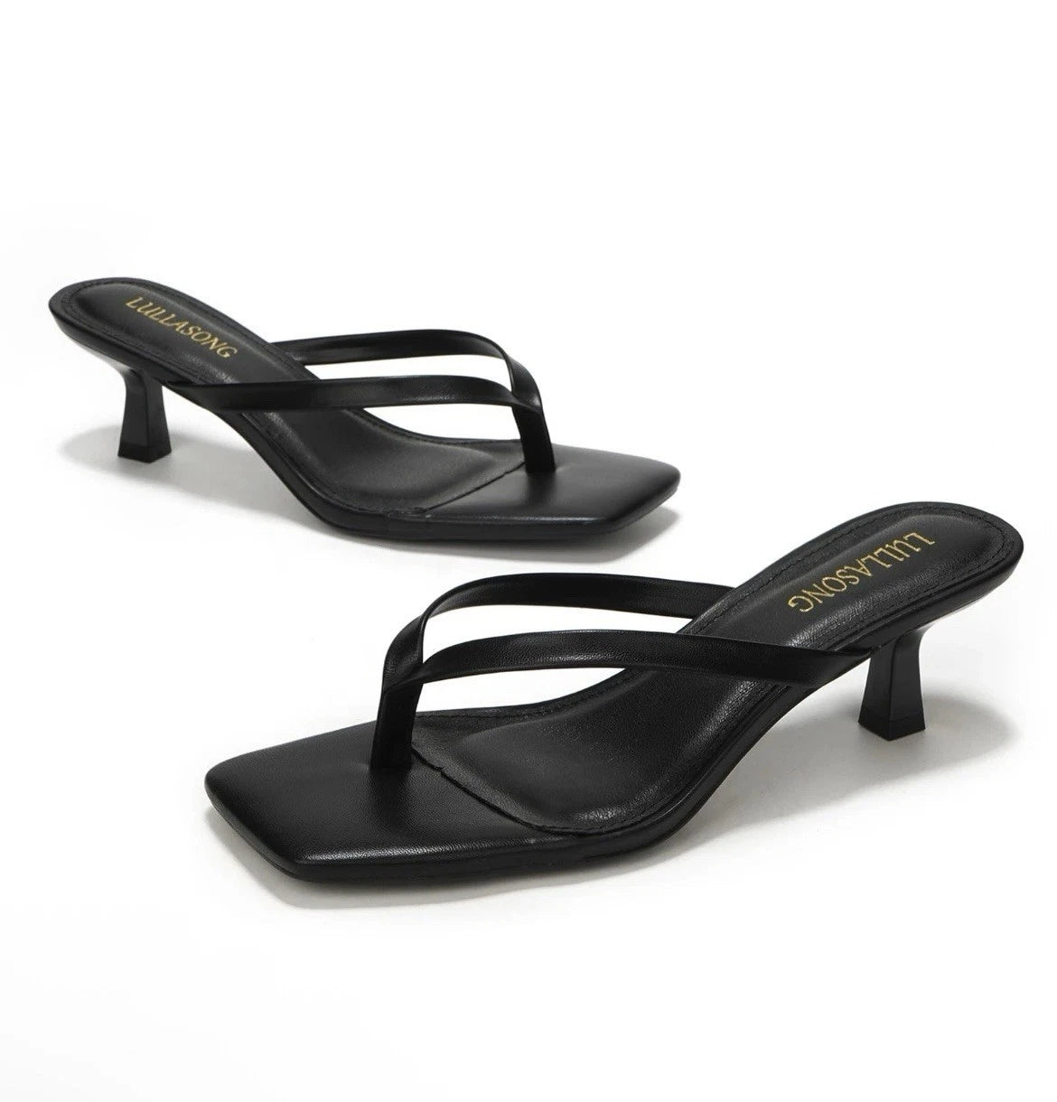 🚨LULLASONG Women's Black Kitten Sandals Square Open Toe Flip Flop Heels 1.8”-2”