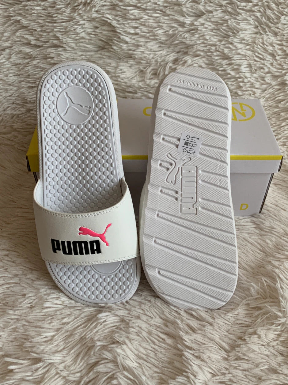 Women’s Slides Size 8 PUMA Cool Cat Style: 371013 13 White Knockout/Pink