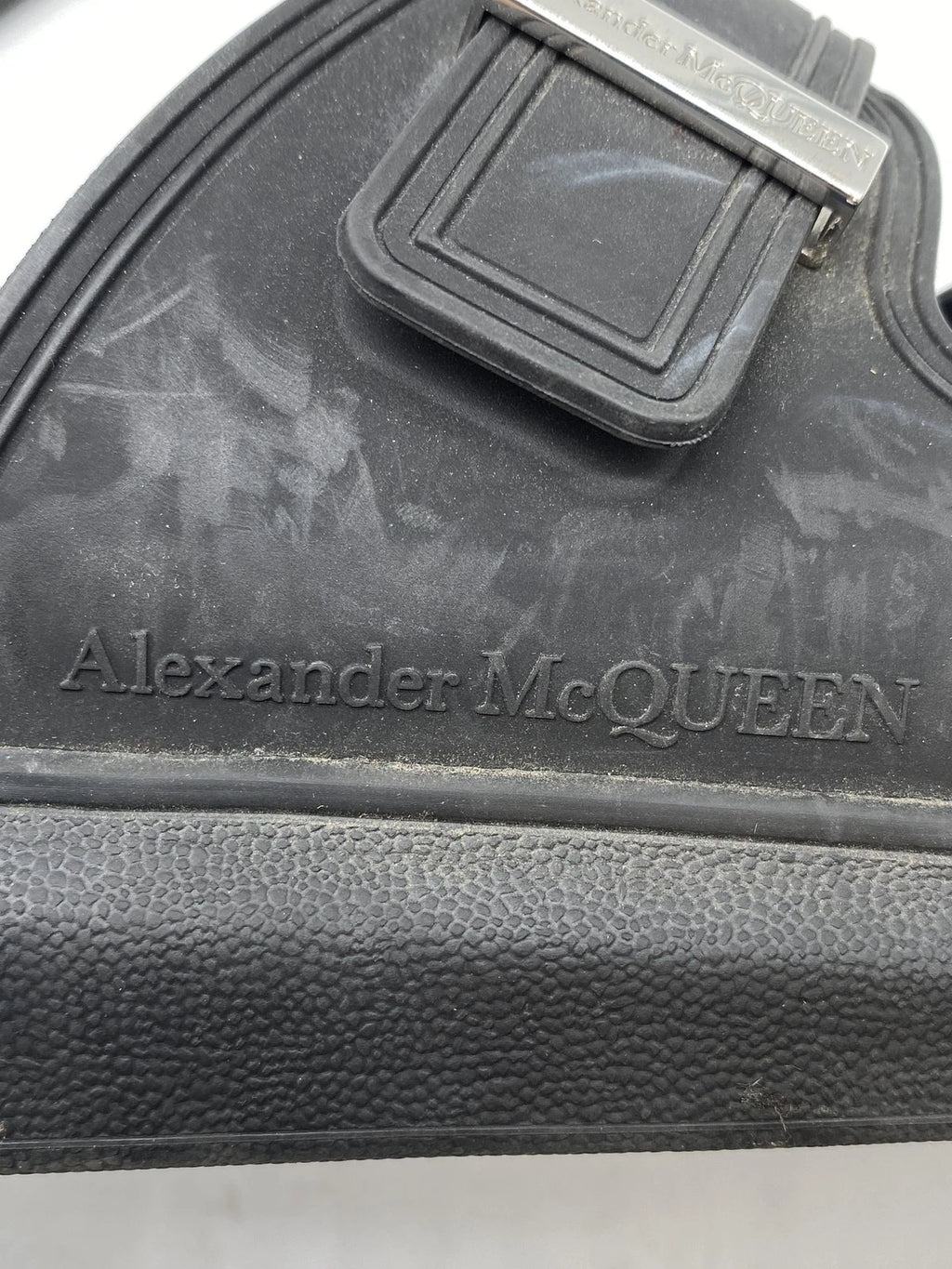 Alexander McQueen Men Black Rubber Slide Sandals Size 9.5