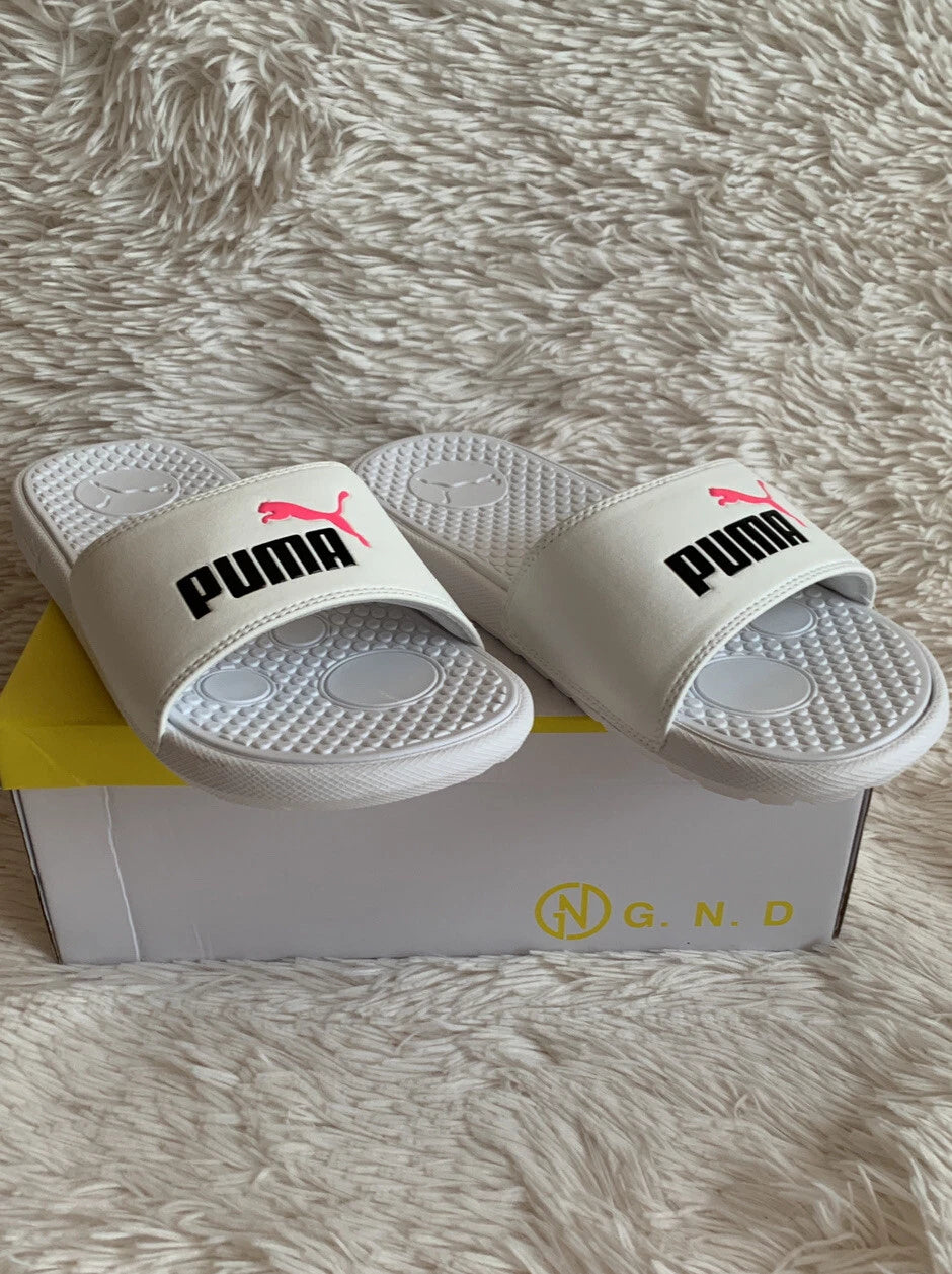 Women’s Slides Size 8 PUMA Cool Cat Style: 371013 13 White Knockout/Pink