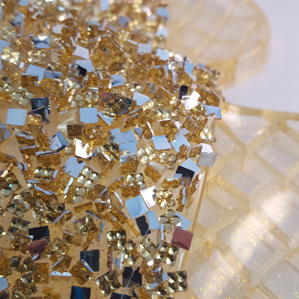 H2K CANDY Gold Color Glitter Beads Fashion Slides Flip Flops Sandals Bling