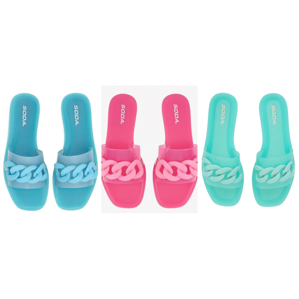 3x Pairs 6 Fashion Nova Blue Mint Green Pink Jelly Cuban Matte Slide Sandals