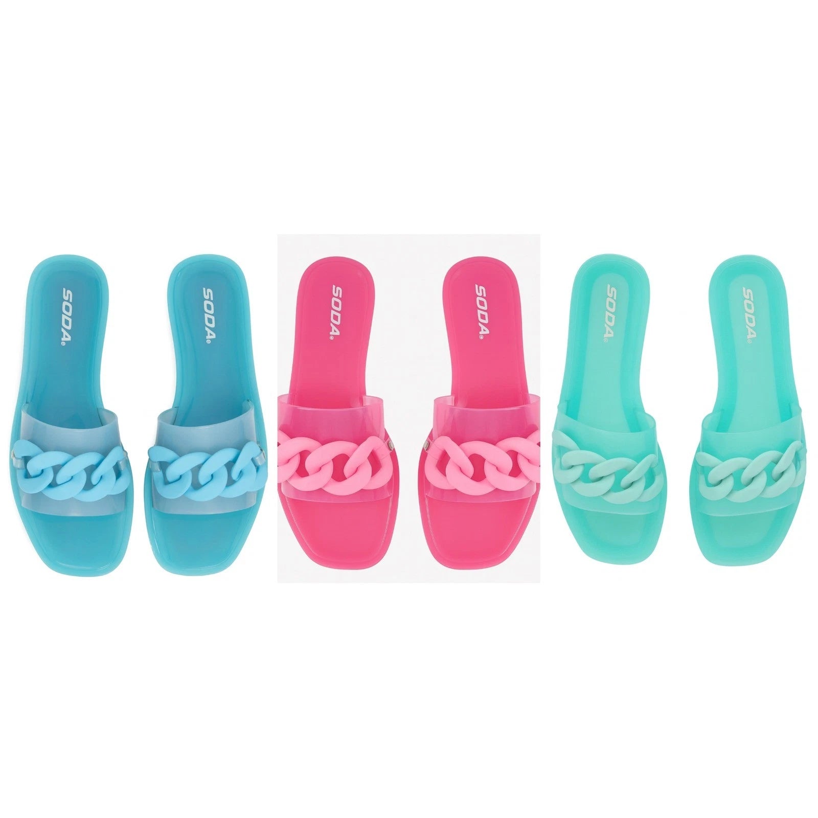 3x Pairs 6 Fashion Nova Blue Mint Green Pink Jelly Cuban Matte Slide Sandals