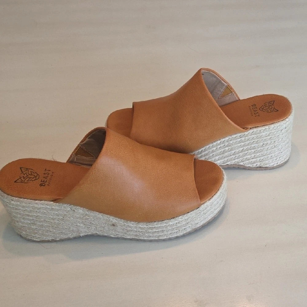 Beast Fashion Espadrille Platform Wedge Sandals Slides Mules Shoes