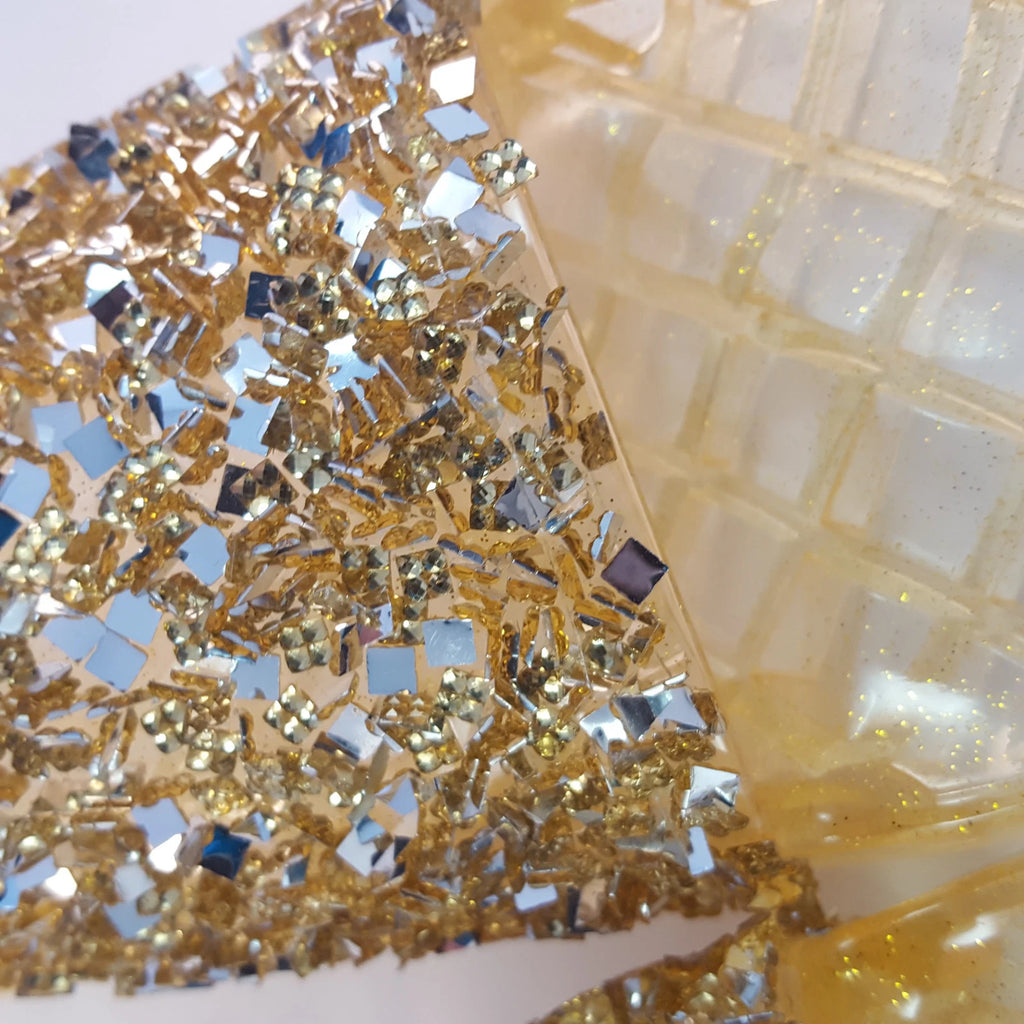 H2K CANDY Gold Color Glitter Beads Fashion Slides Flip Flops Sandals Bling