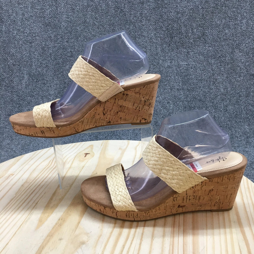 Style & Co. Sandals Womens 11 M Daliaa Wedge Slides Beige Faux Leather Cork NEW