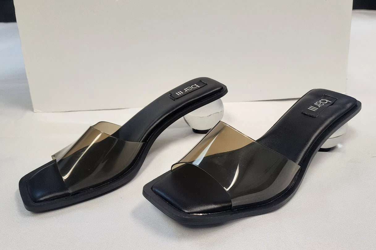 Bar III Shoes Womens Size 9M Black Clear Heel Slide Sandals Unique Modern Style