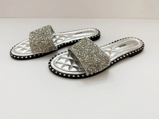 Fashion Nova Let Me See You Glitter Slides in Silver Women's Size 11 NIB