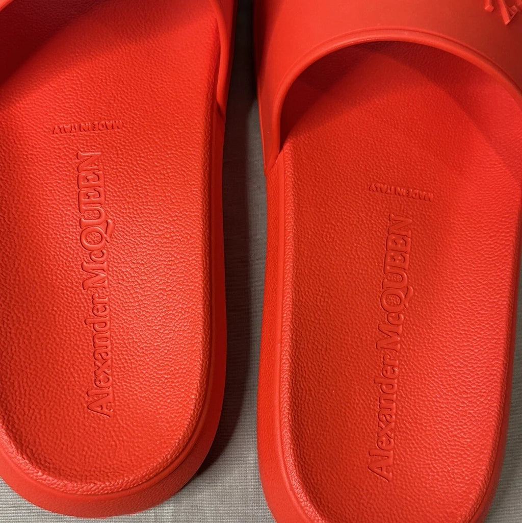 Alexander McQueen Logo Pool Slides Sandals Red Women’s Size 41 (US 11) Authentic