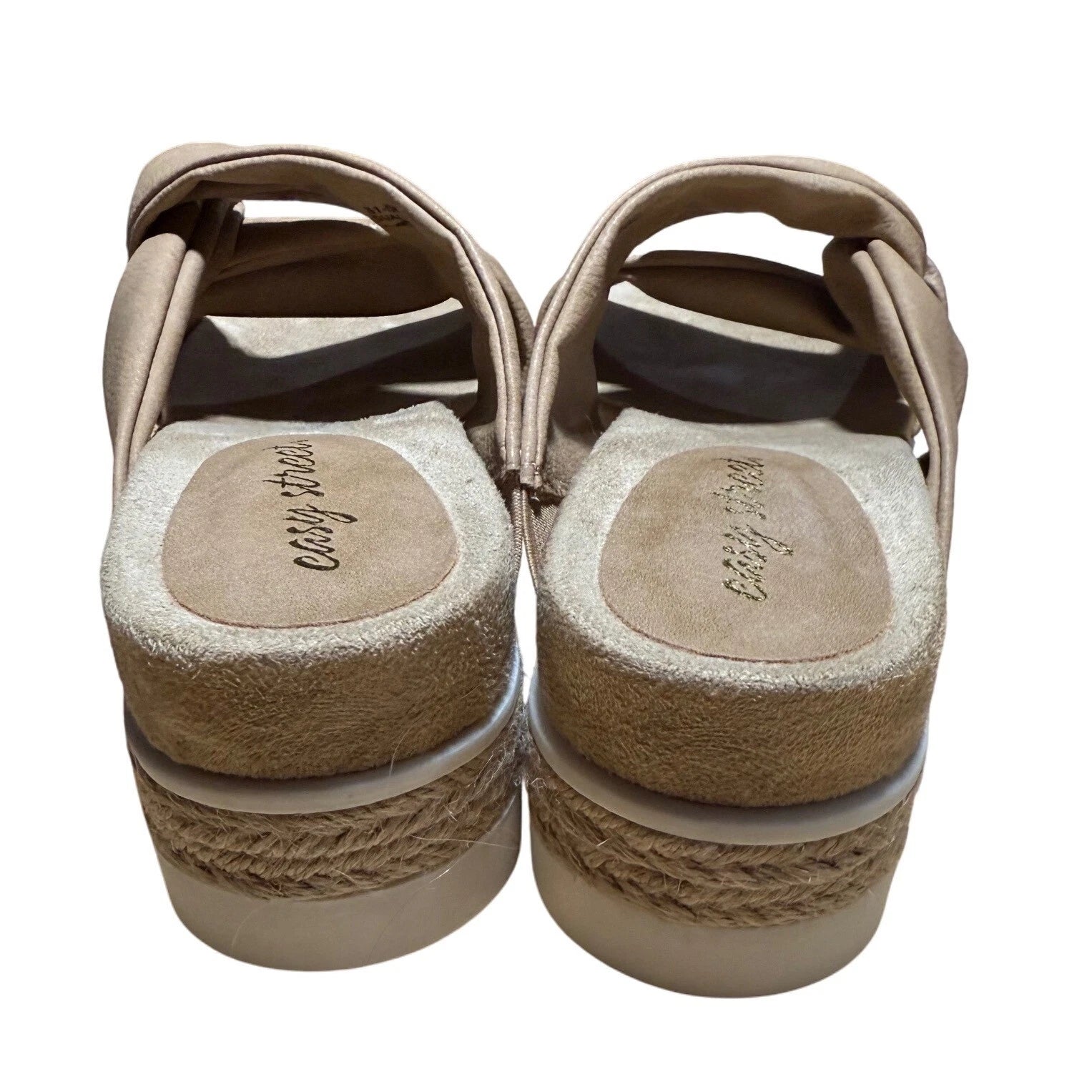 Easy Street Women's Sandals Slides Tan Twist Knot Espadrille Wedge Size 8M