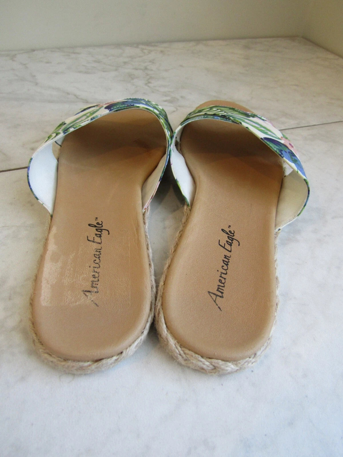 American Eagle Floral Cross Strap Multicolor Slides Sandal Shoes Women's Size 9