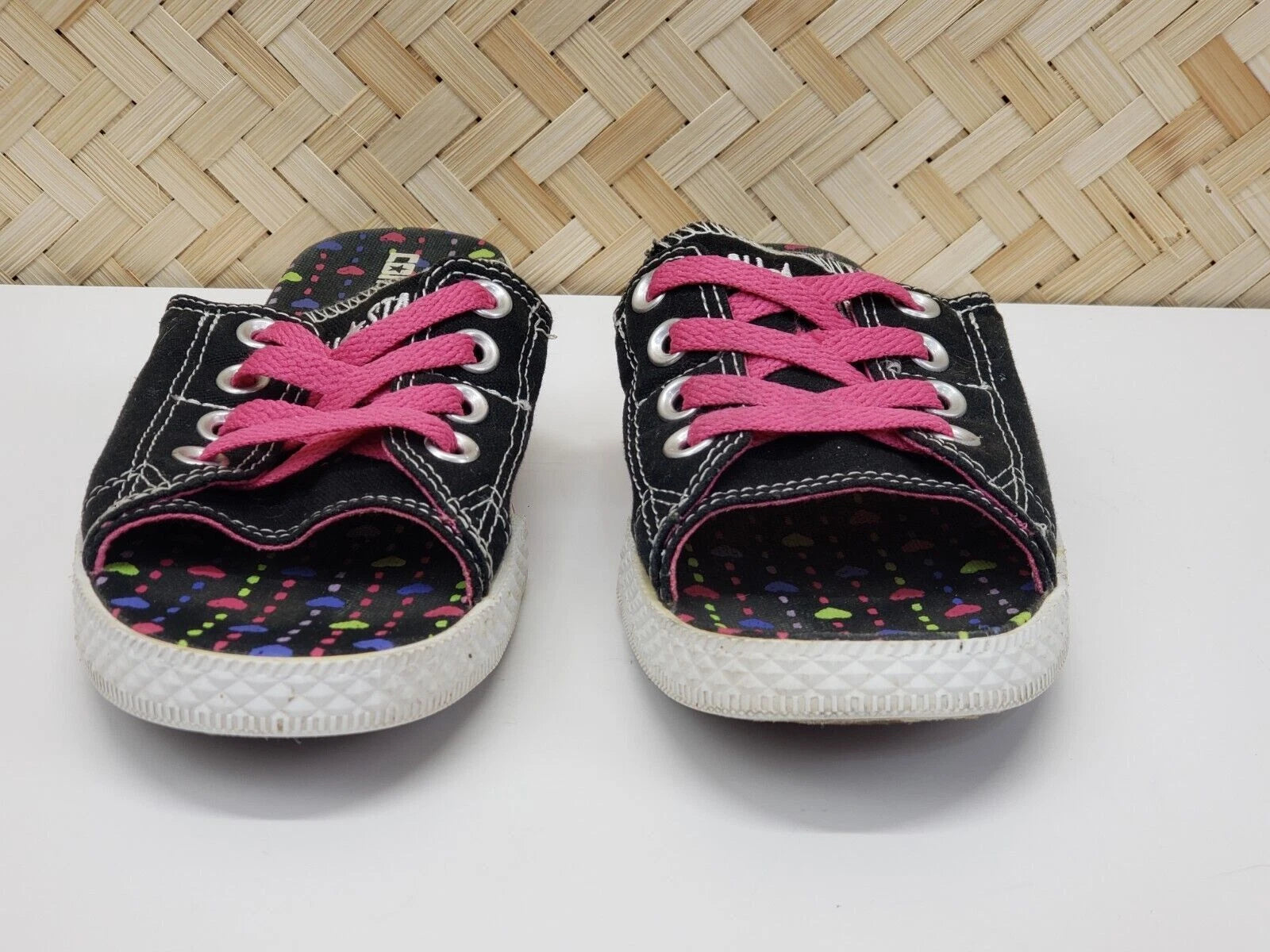 Converse All Star Cut Away Sandals Slides Womens 6 Black Heart Dots **Rare Style