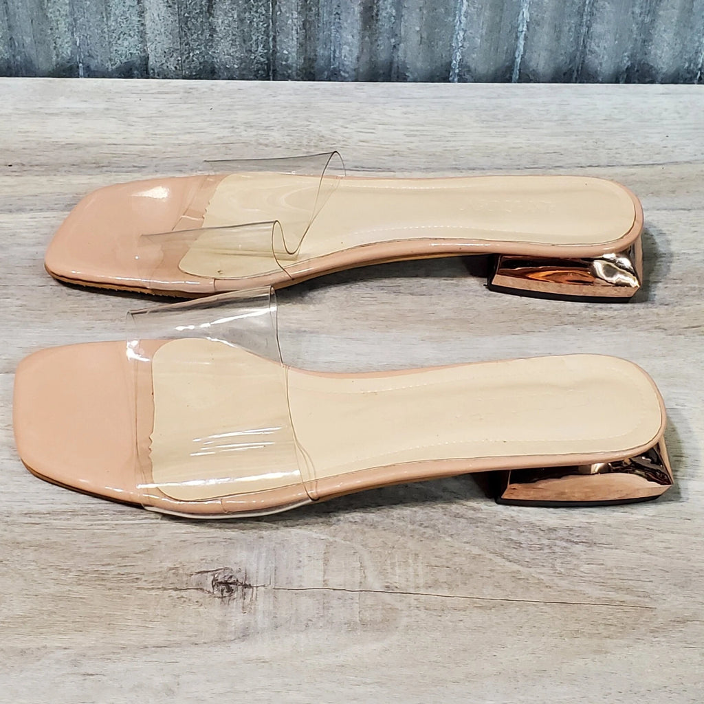 Women's Block Low Heel Clear Mule Sandals Square Toe Transparent Slide Dress 40