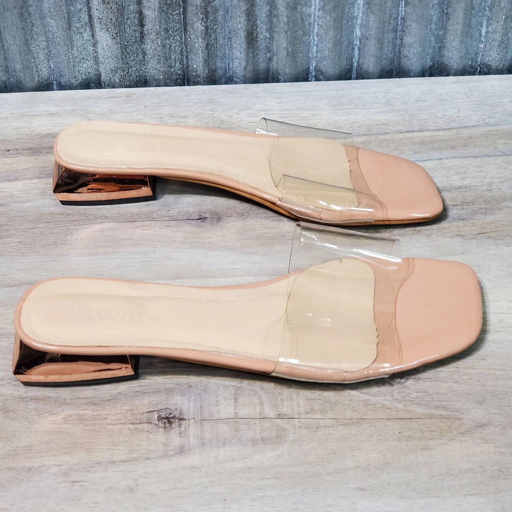 Women's Block Low Heel Clear Mule Sandals Square Toe Transparent Slide Dress 40