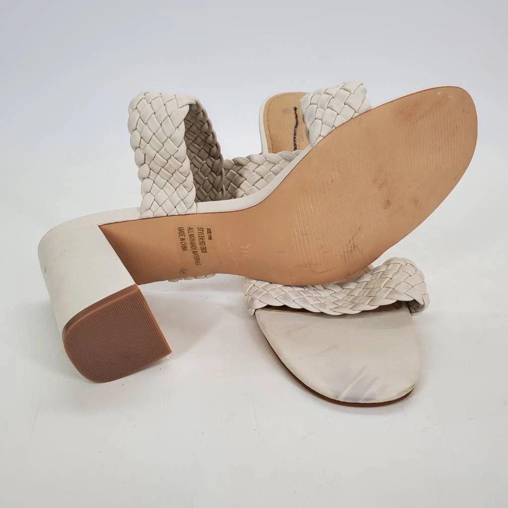Fashion To Figure Womens Slides Sandals Ivory Double Strap Woven High Heel 11 W