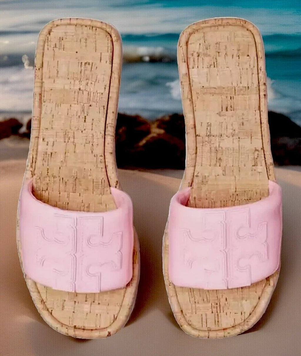 TORY BURCH DOUBLE T SPORT SLIDE SANDAL PATENT LEATHER PETUNIA/NATURAL SZ 10 NIB