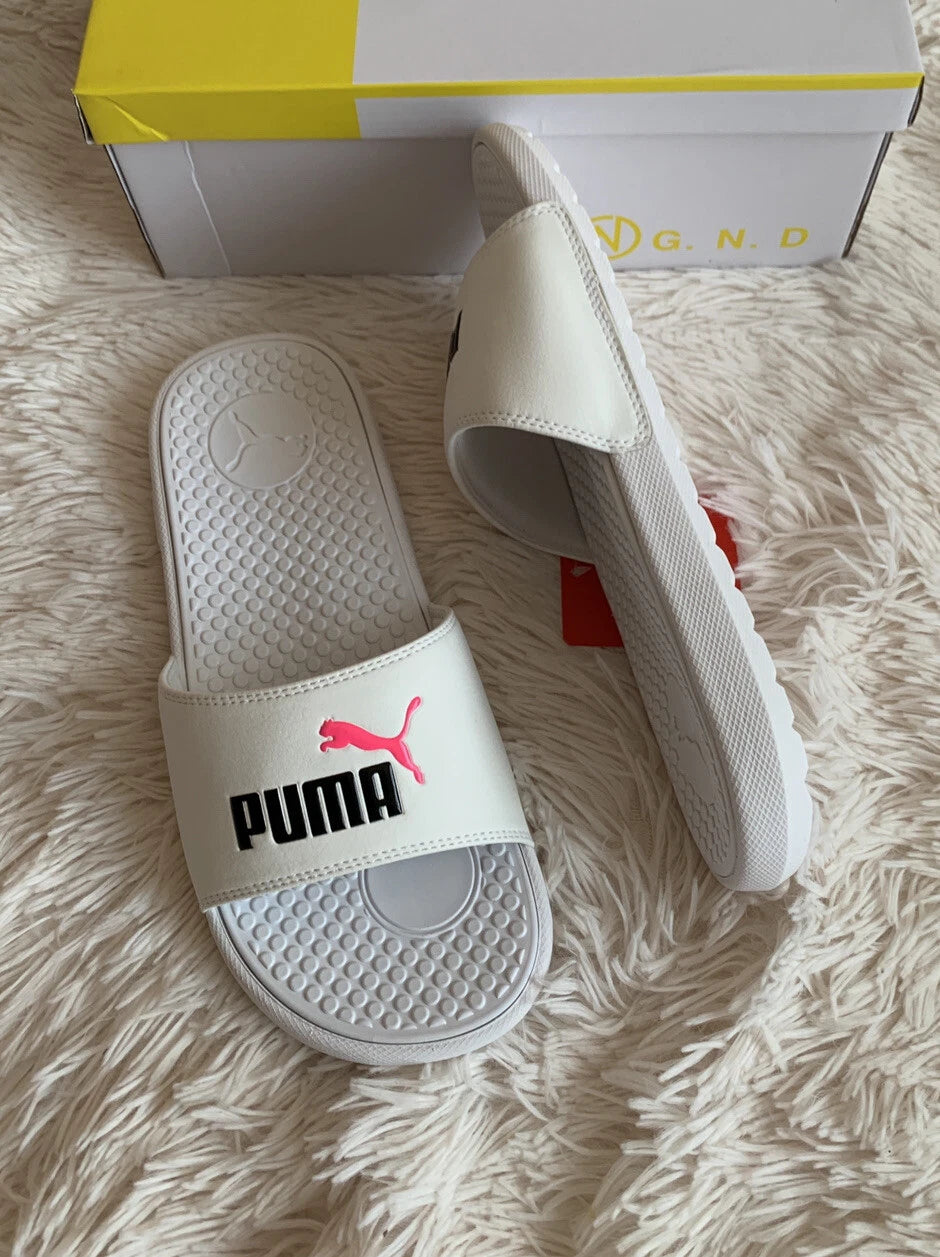 Women’s Slides Size 8 PUMA Cool Cat Style: 371013 13 White Knockout/Pink