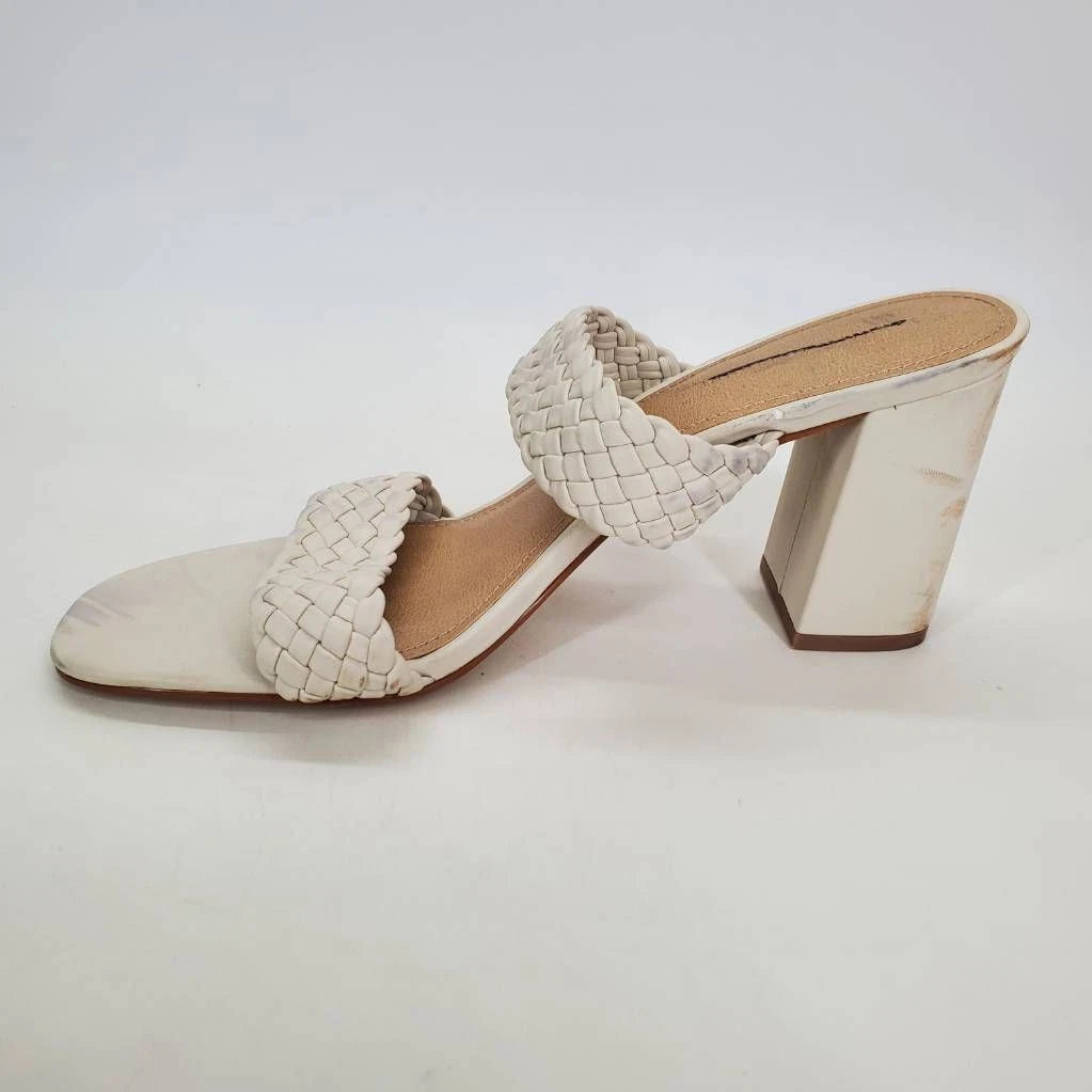 Fashion To Figure Womens Slides Sandals Ivory Double Strap Woven High Heel 11 W