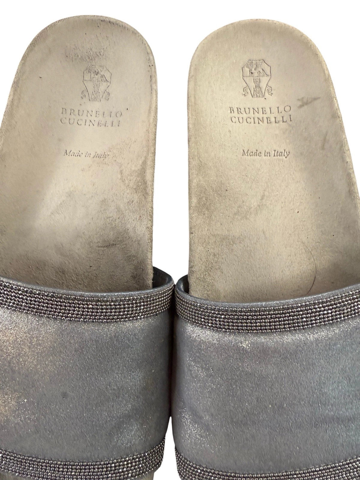Brunello Cucinelli Monili Gray Suede Slides Sz 36.5 Women's us sz 6.5 $995