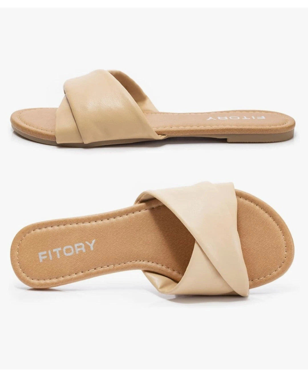 FITORY Women's Flat Sandals Fashion Slides With Soft Leather Slippers Size US 6