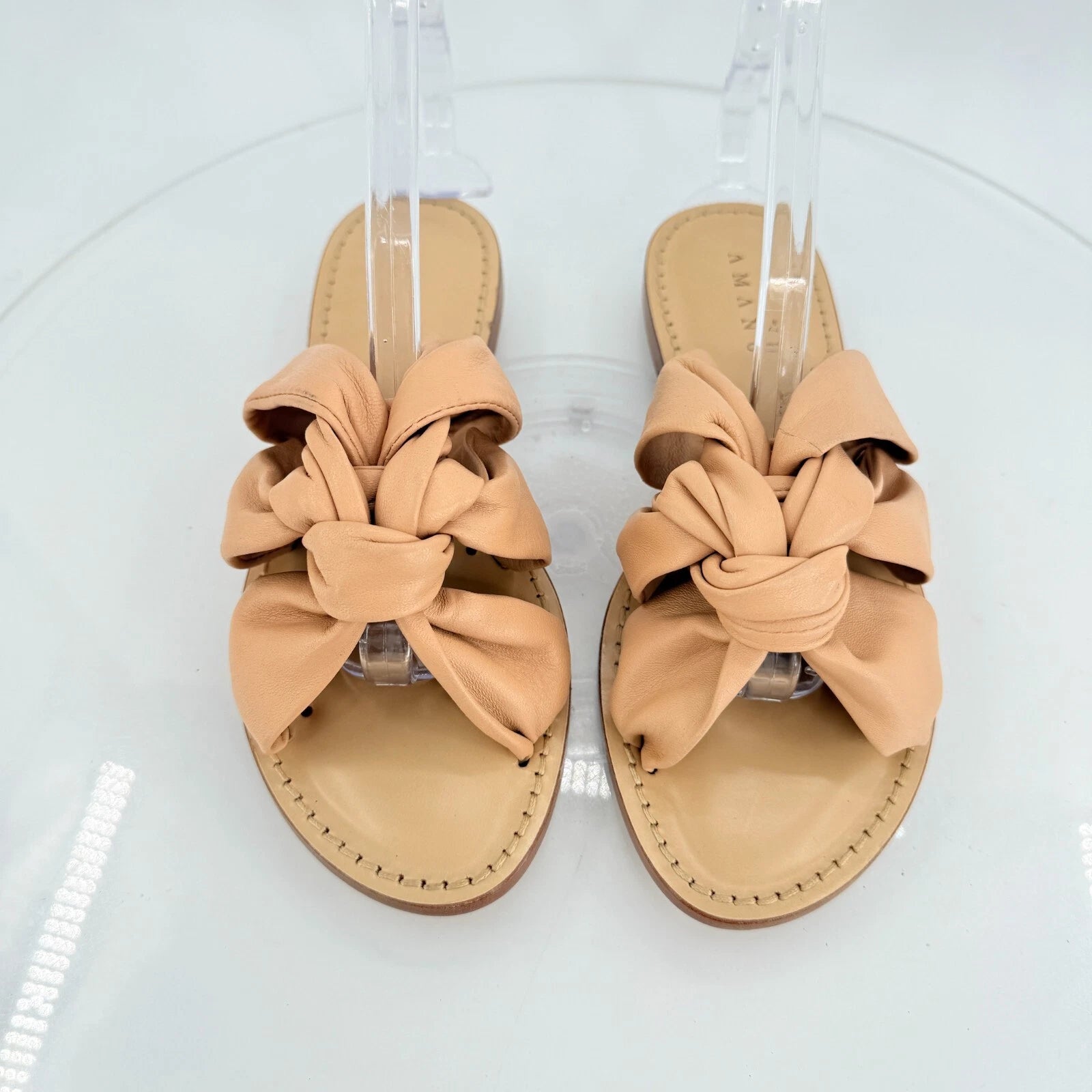 AMANU Studio Style 20 Hermanus Knotted Leather Slide Sandal Natural Beige Size 7